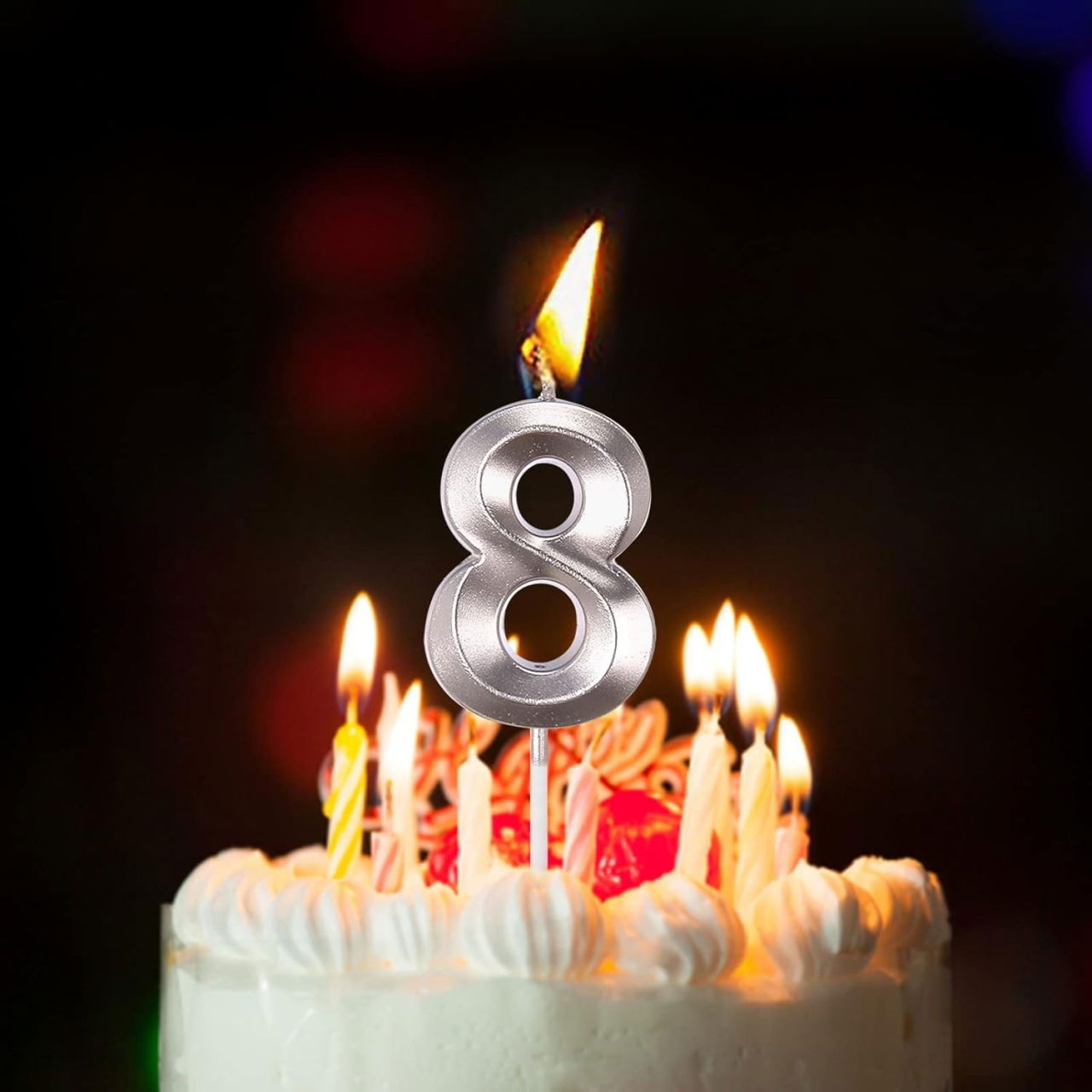 Lumanare Cifra 8, Flippy, Model Diamond, 5 x 3.4 cm, Argintiu [5]