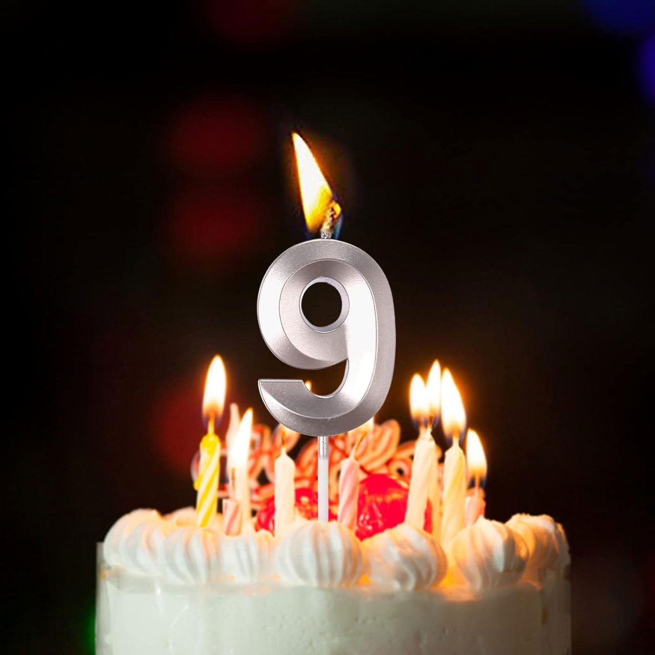 Lumanare Cifra 9, Flippy, Model Diamond, 5 x 3.4 cm, Argintiu [3]