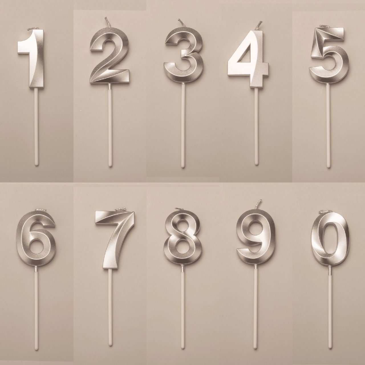 Lumanare Cifra 9, Flippy, Model Diamond, 5 x 3.4 cm, Argintiu [2]