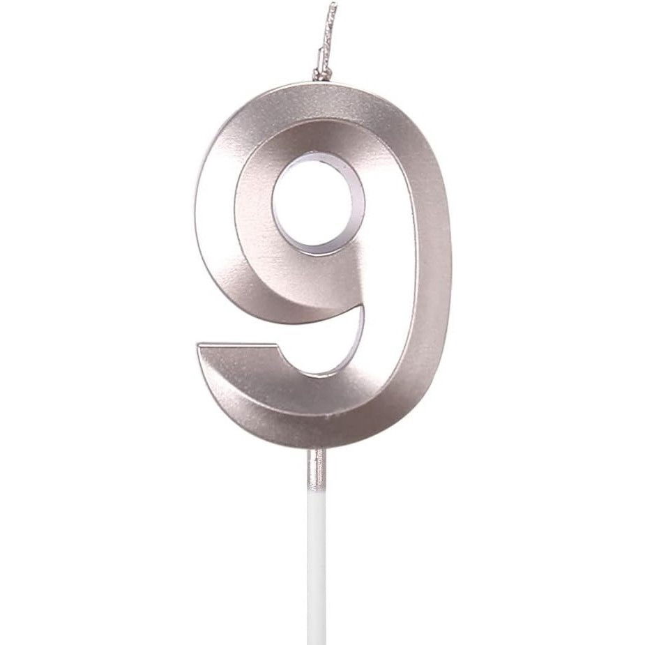 Lumanare Cifra 9, Flippy, Model Diamond, 5 x 3.4 cm, Argintiu [1]