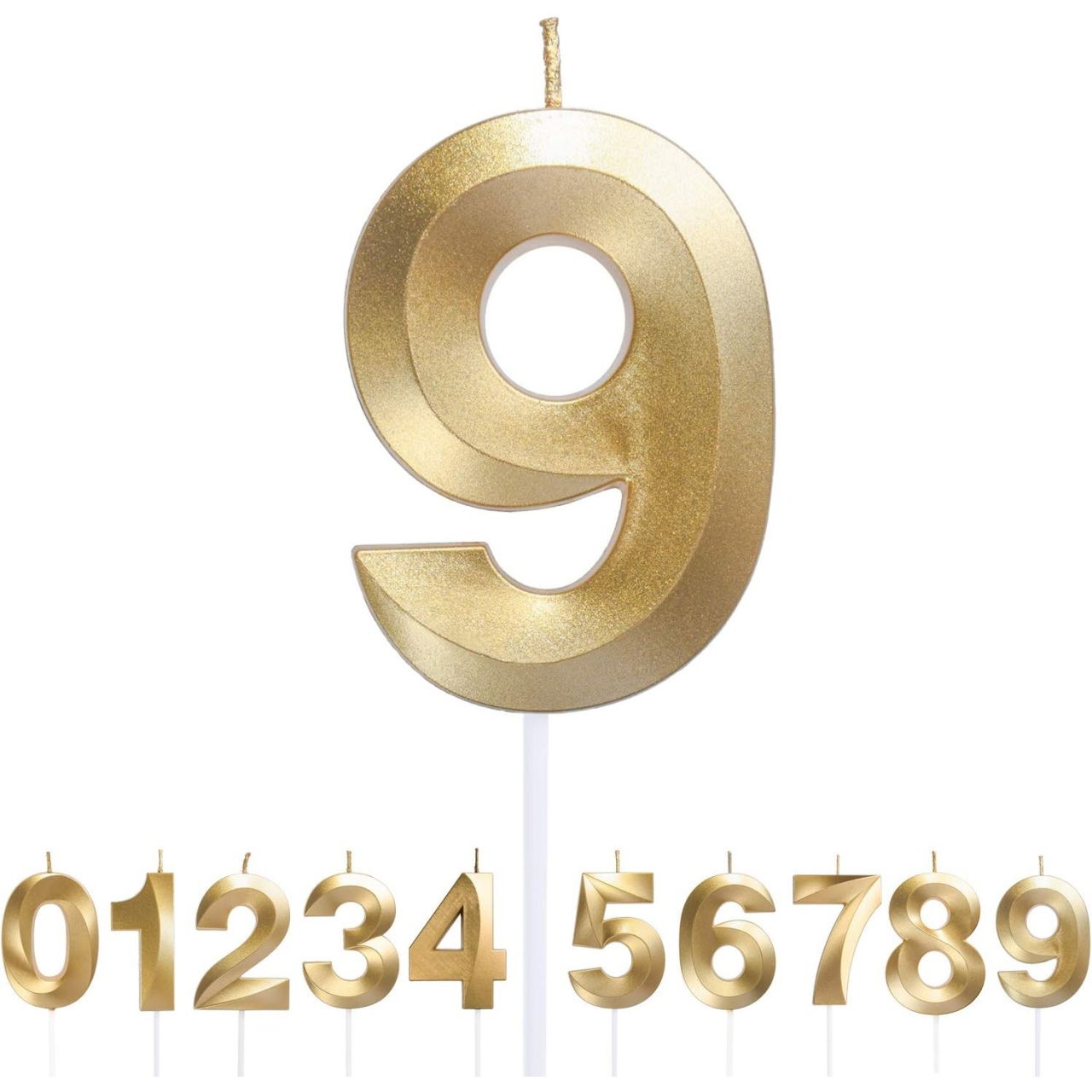 Lumanare Cifra 9, Flippy, Model Diamond, 5 x 3.4 cm, Auriu [3]