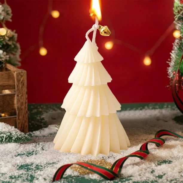 Lumanare de Craciun Parfumata, Flippy, Lumanare Rotativa cu Aromaterapie, Model Brad de Craciun forma Lunga, din Ceara de Soia, 11 x 8 x 8 cm, Alb [4]