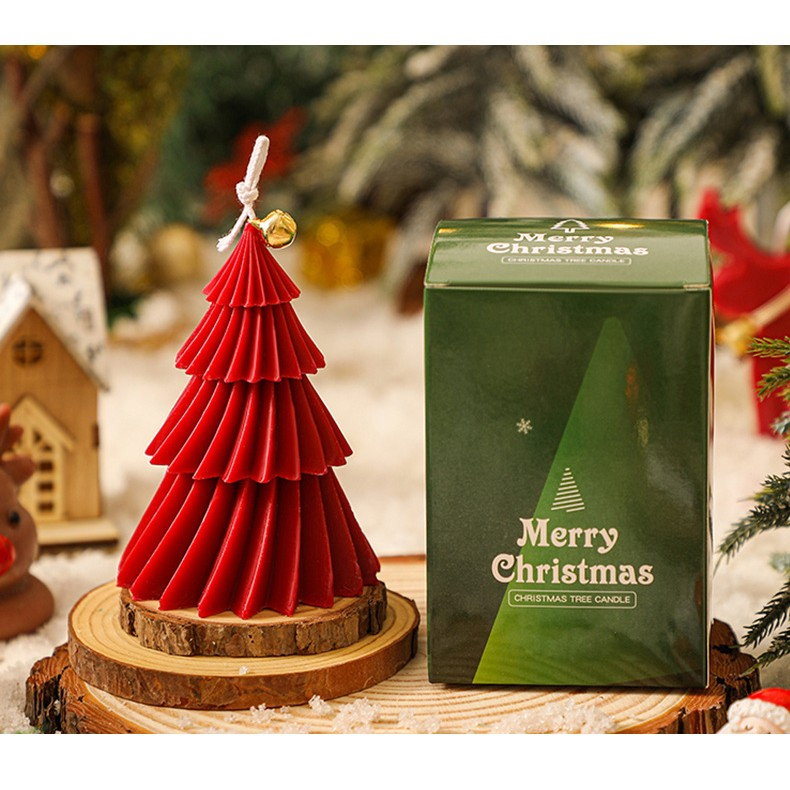 Lumanare de Craciun Parfumata, Flippy, Lumanare Rotativa cu Aromaterapie, Model Brad de Craciun forma Lunga, din Ceara de Soia, 11 x 8 x 8 cm, Rosu [3]