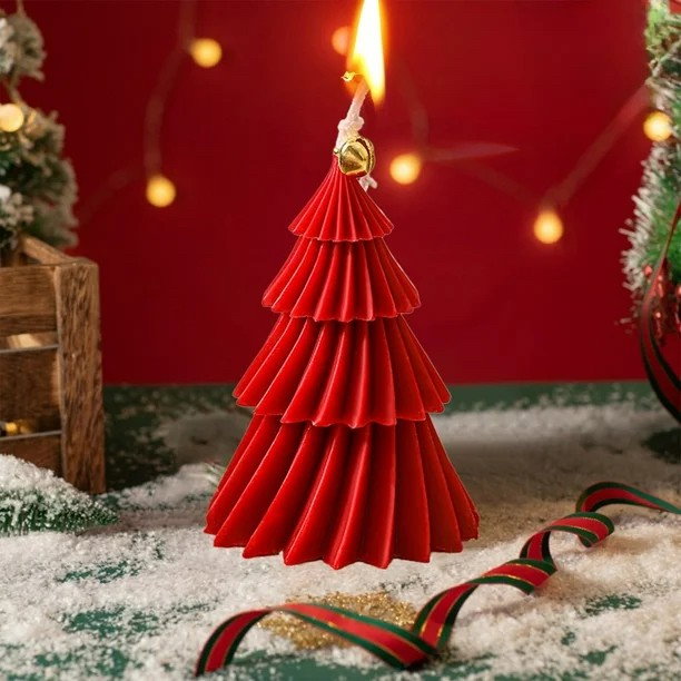 Lumanare de Craciun Parfumata, Flippy, Lumanare Rotativa cu Aromaterapie, Model Brad de Craciun forma Lunga, din Ceara de Soia, 11 x 8 x 8 cm, Rosu [5]