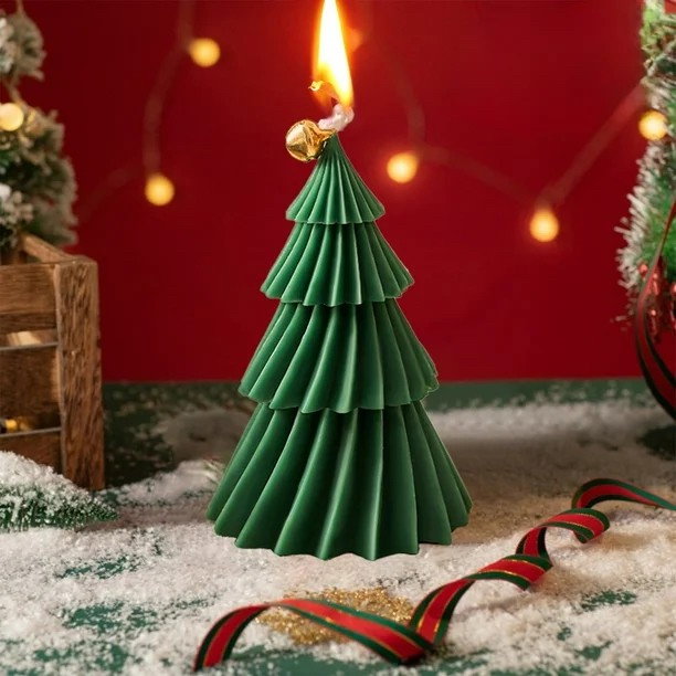 Lumanare de Craciun Parfumata, Flippy, Lumanare Rotativa cu Aromaterapie, Model Brad de Craciun forma Lunga, din Ceara de Soia, 11 x 8 x 8 cm, Verde [4]