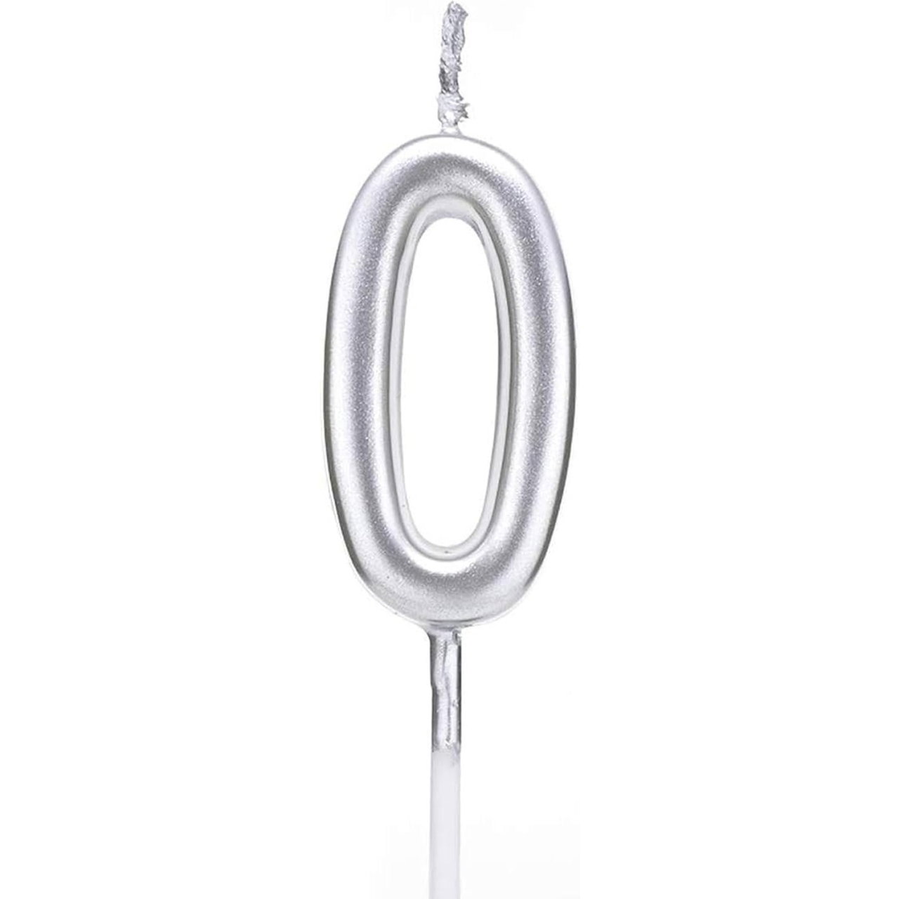 Lumanare de Tort, Flippy, Model Cifra 0, Party, 4.5 x 2.5 cm, din Parafina, Argintiu [1]