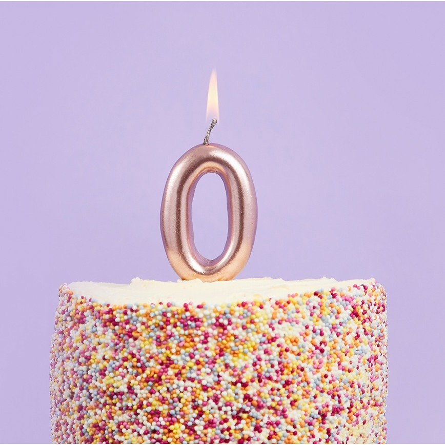 Lumanare de Tort, Flippy, Model Cifra 0, Party, 4.5 x 2.5 cm, din Parafina, Rose Gold [2]