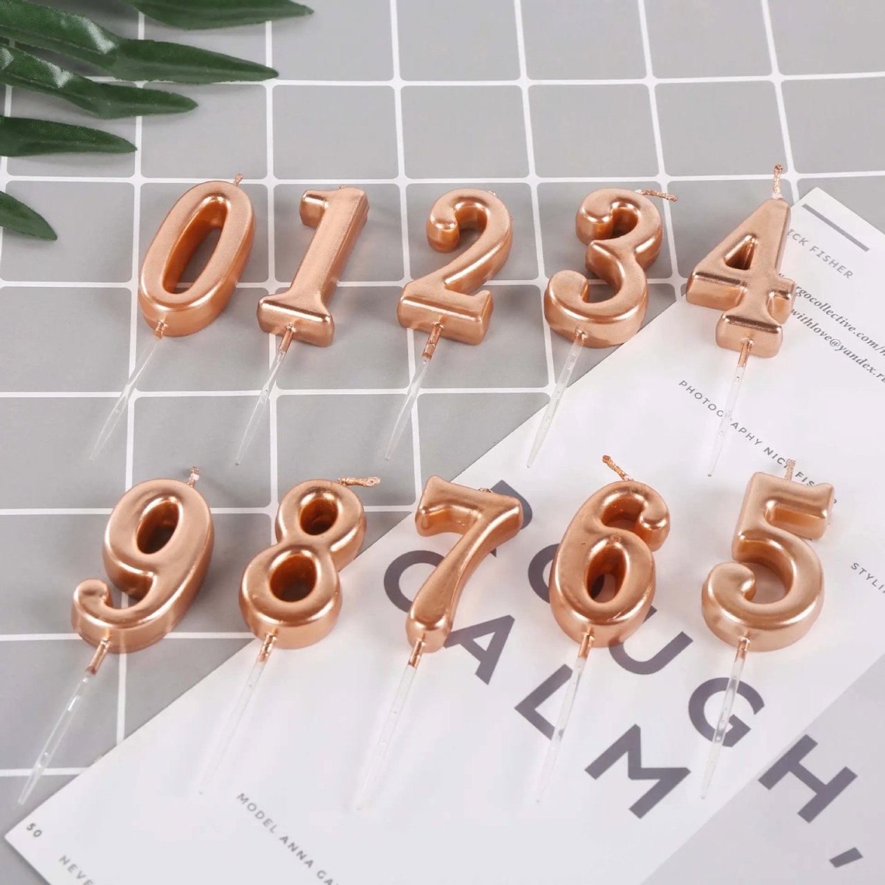 Lumanare de Tort, Flippy, Model Cifra 0, Party, 4.5 x 2.5 cm, din Parafina, Rose Gold [6]