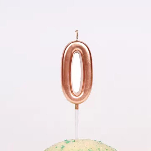 Lumanare de Tort, Flippy, Model Cifra 0, Party, 4.5 x 2.5 cm, din Parafina, Rose Gold [5]