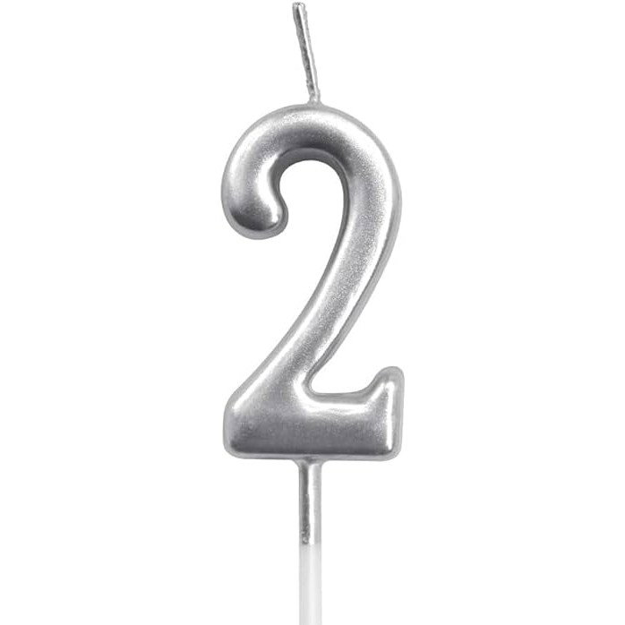 Lumanare de Tort, Flippy, Model Cifra 2, Party, 4.5 x 2.5 cm, din Parafina, Argintiu [1]