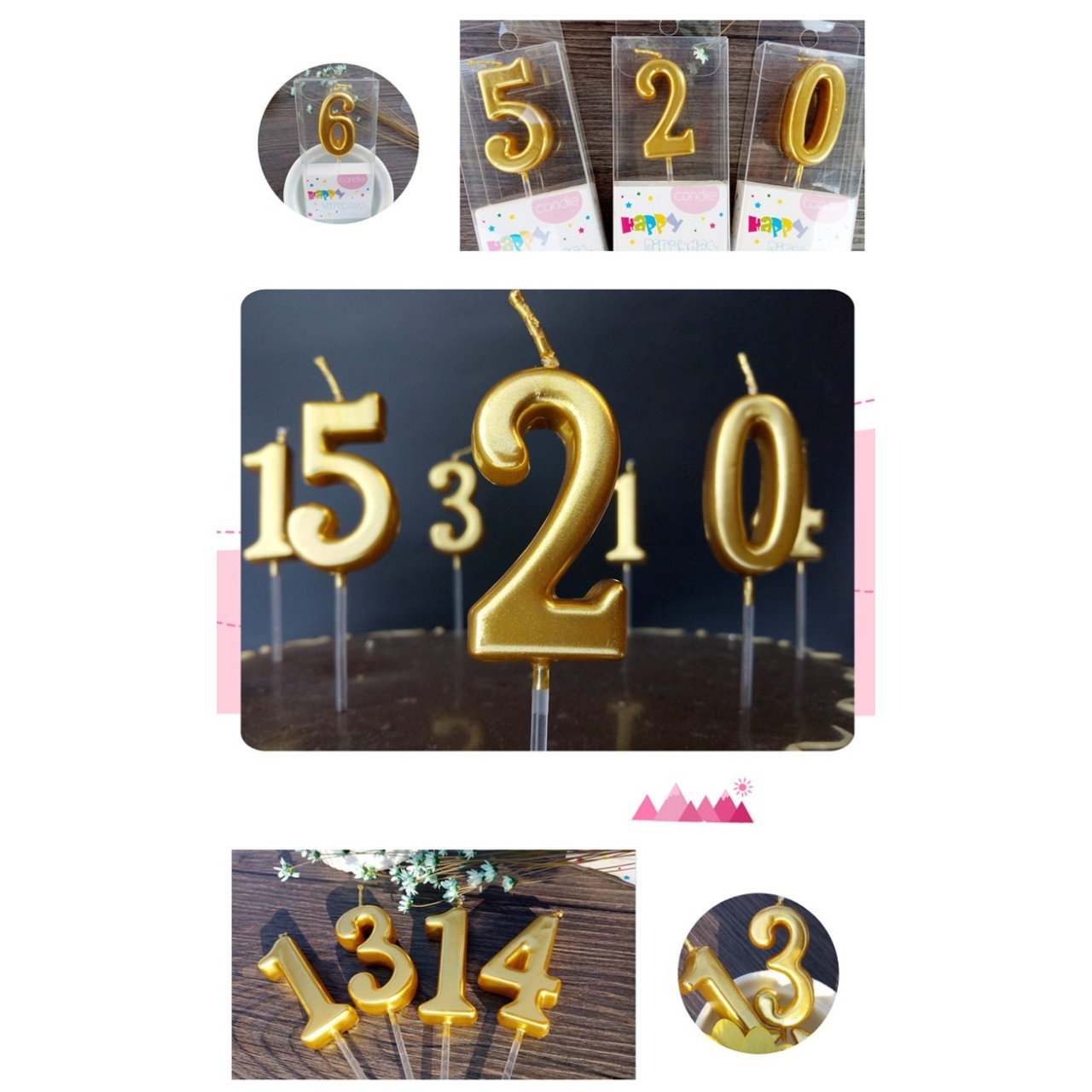 Lumanare de Tort, Flippy, Model Cifra 2, Party, 4.5 x 2.5 cm, din Parafina, Auriu [5]