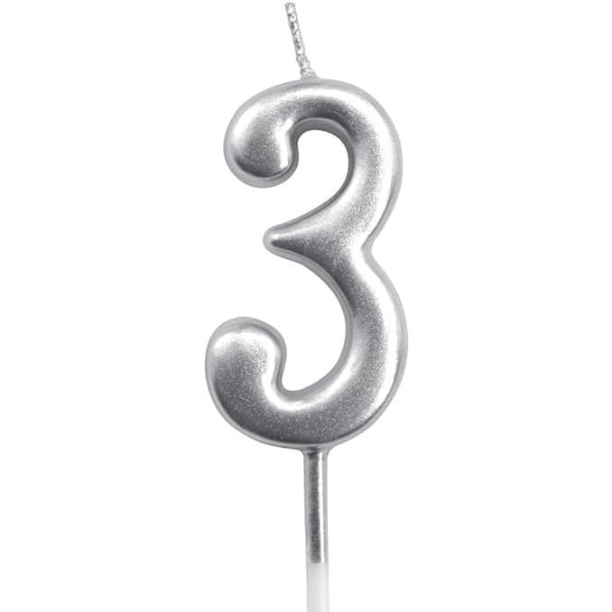 Lumanare de Tort, Flippy, Model Cifra 3, Party, 4.5 x 2.5 cm, din Parafina, Argintiu [1]