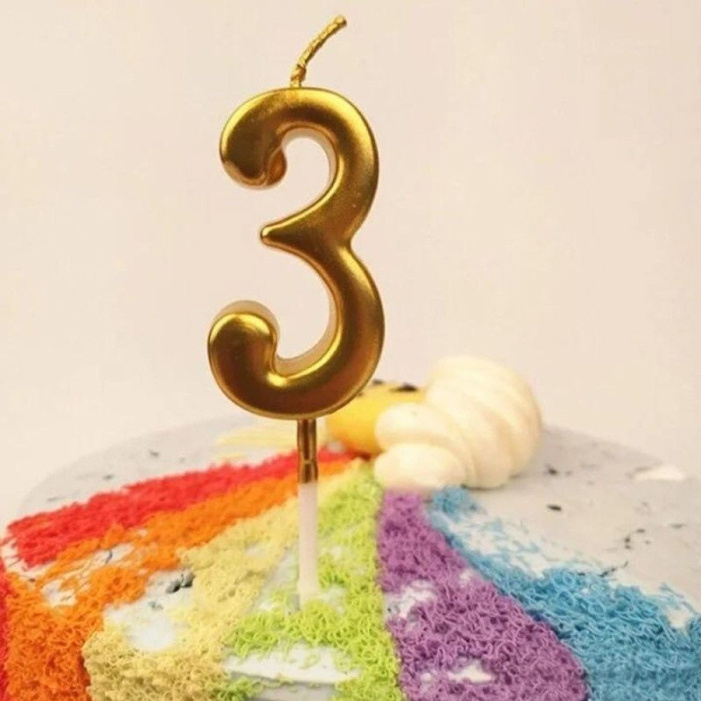 Lumanare de Tort, Flippy, Model Cifra 3, Party, 4.5 x 2.5 cm, din Parafina, Auriu [2]