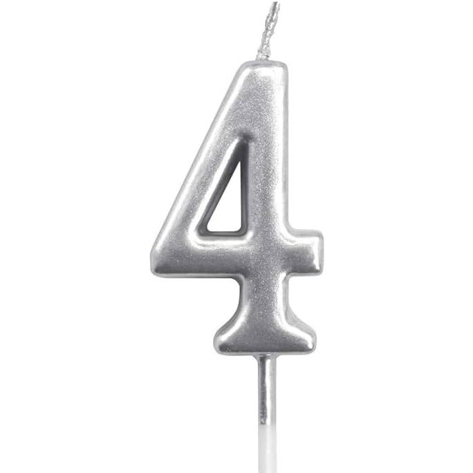 Lumanare de Tort, Flippy, Model Cifra 4, Party, 4.5 x 2.5 cm, din Parafina, Argintiu [1]
