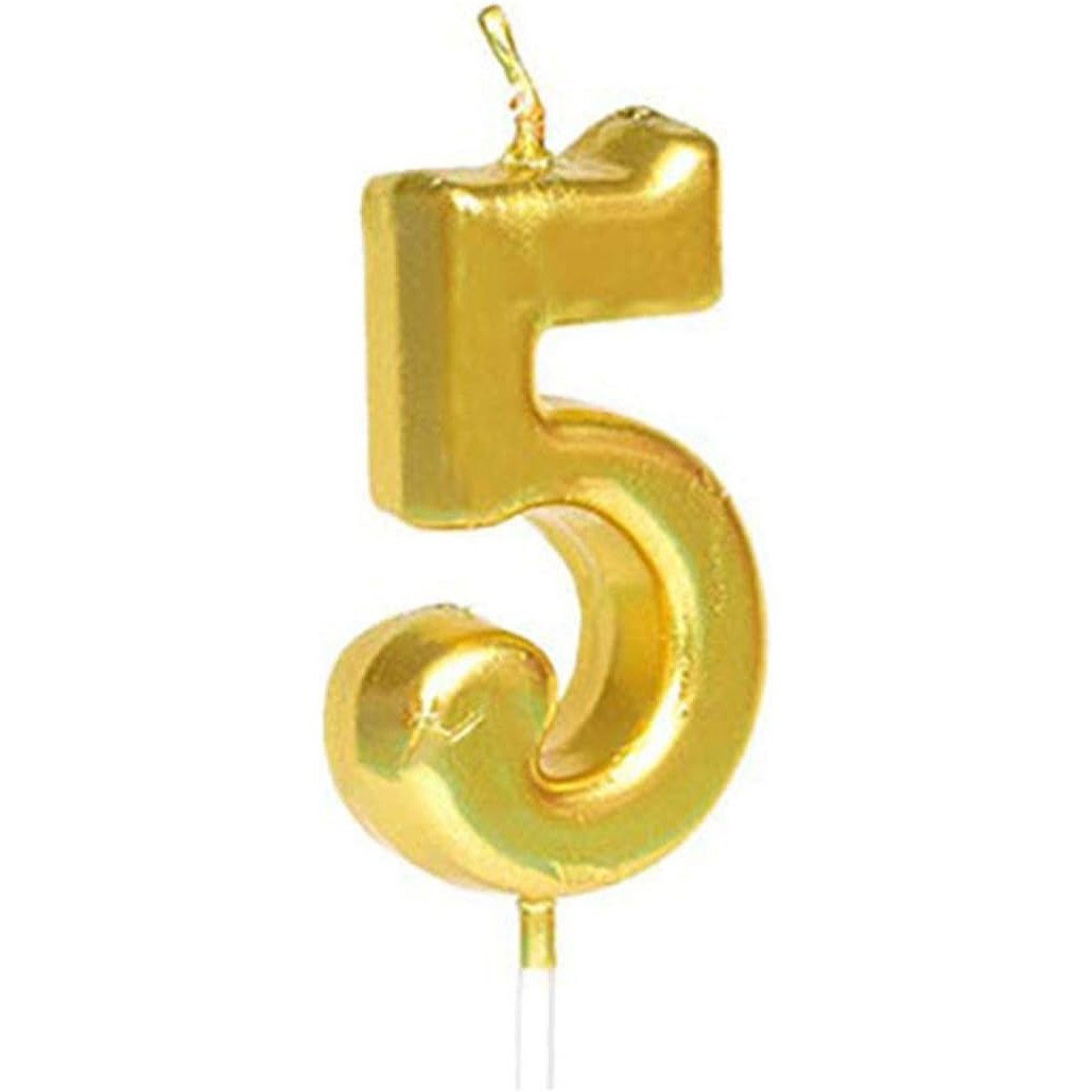 Lumanare de Tort, Flippy, Model Cifra 5, Party, 4.5 x 2.5 cm, din Parafina, Auriu [1]