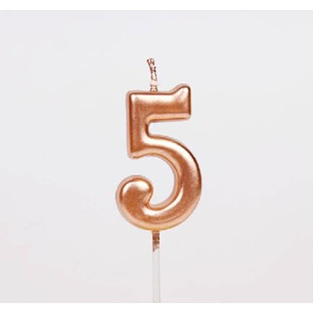 Lumanare de Tort, Flippy, Model Cifra 5, Party, 4.5 x 2.5 cm, din Parafina, Rose Gold [6]