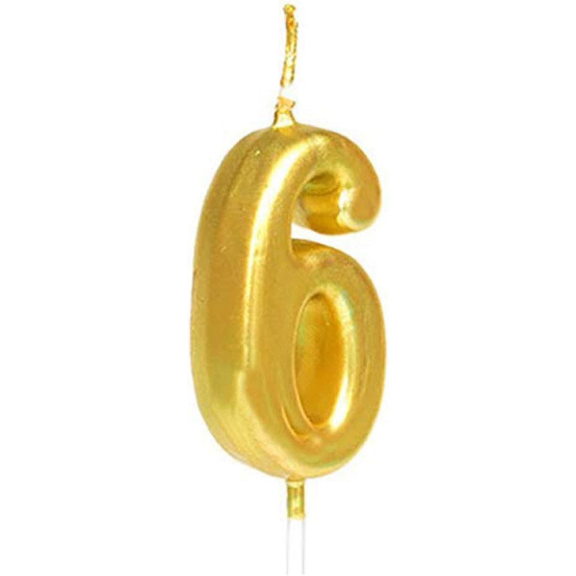 Lumanare de Tort, Flippy, Model Cifra 6, Party, 4.5 x 2.5 cm, din Parafina, Auriu [1]