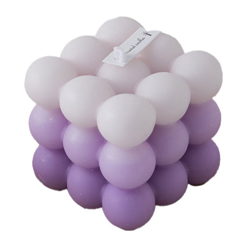 Lumanare Parfumata, Flippy, din Ceara De Soia, Model Cub, Gradient in 3 Culori Pale, 6x6x6 cm, Aroma de Lavanda, Mov [1]