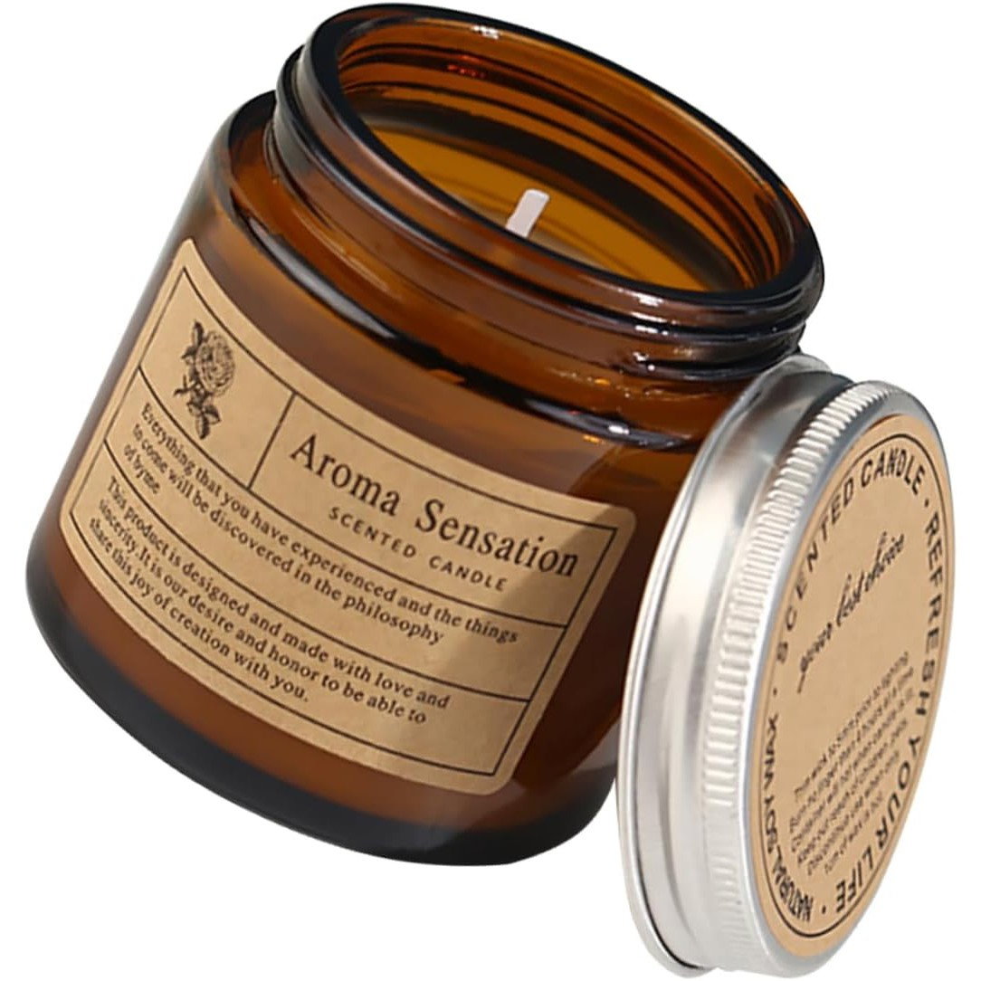 Lumanare Parfumata, Flippy, Model Borcan Maro, Aroma de Ceai Alb Lychee, din Ceara Vegetala, 6 x 6.5 x 6.5 cm, Maro [4]