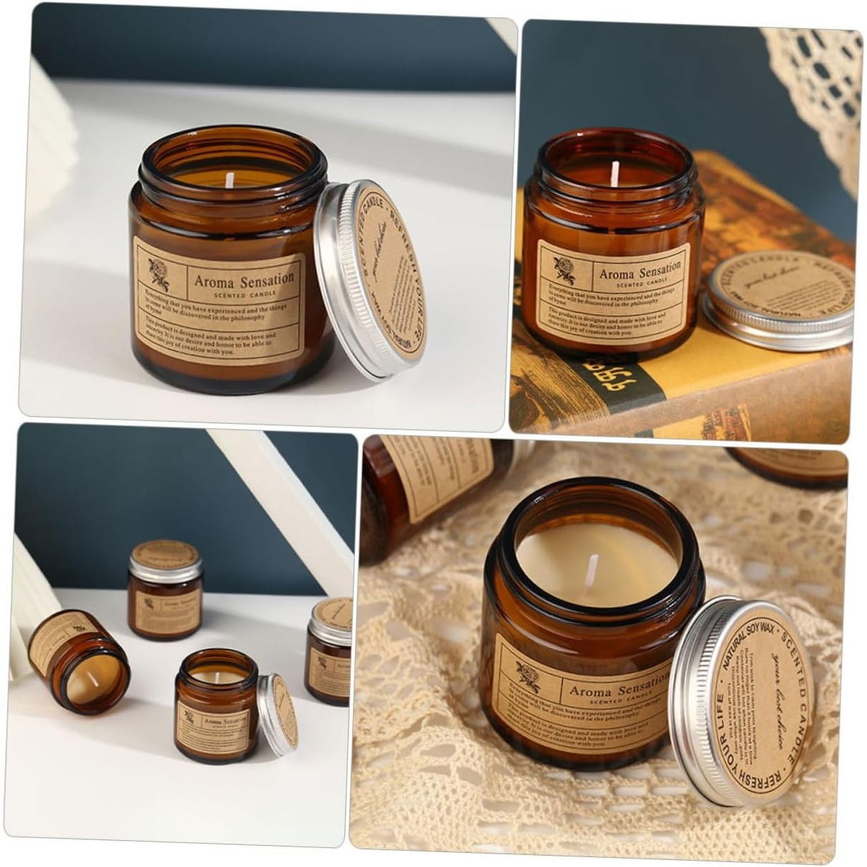 Lumanare Parfumata, Flippy, Model Borcan Maro, Aroma de Clopotei, din Ceara Vegetala, 6 x 6.5 x 6.5 cm, Maro [5]