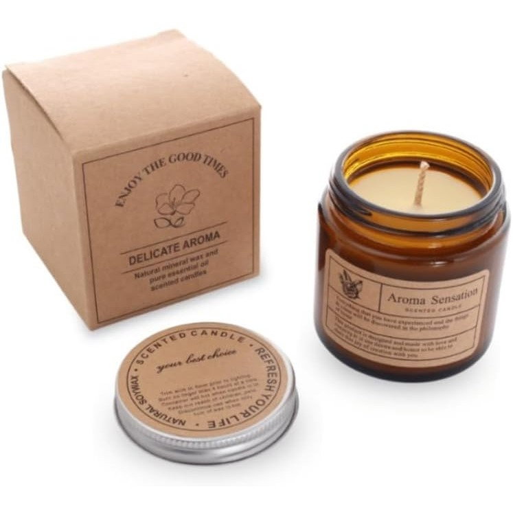 Lumanare Parfumata, Flippy, Model Borcan Maro, Aroma de Frezie si Pere, din Ceara Vegetala, 6 x 6.5 x 6.5 cm, Maro [4]