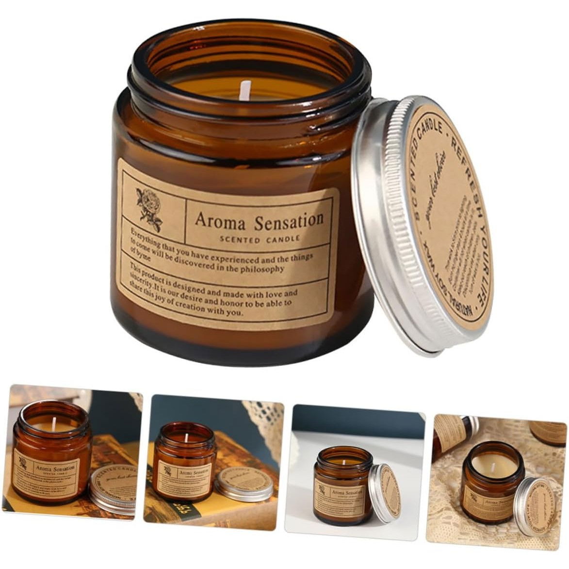 Lumanare Parfumata, Flippy, Model Borcan Maro, Aroma de Sare de Mare, din Ceara Vegetala, 6 x 6.5 x 6.5 cm, Maro [5]