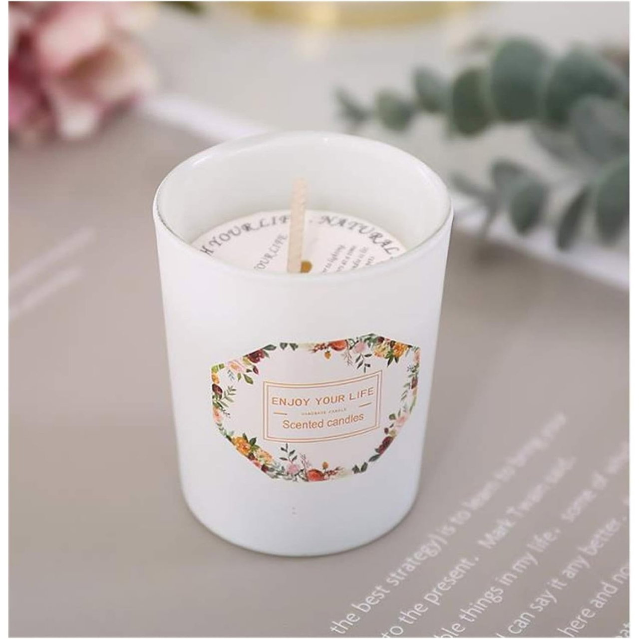 Lumanare Parfumata, Flippy, Model Pahar Alb Mat, Aroma de Ceai Verde si Floare de Portocal, din Ceara de Soia, 6.2 x 5.2 cm, Alb [3]