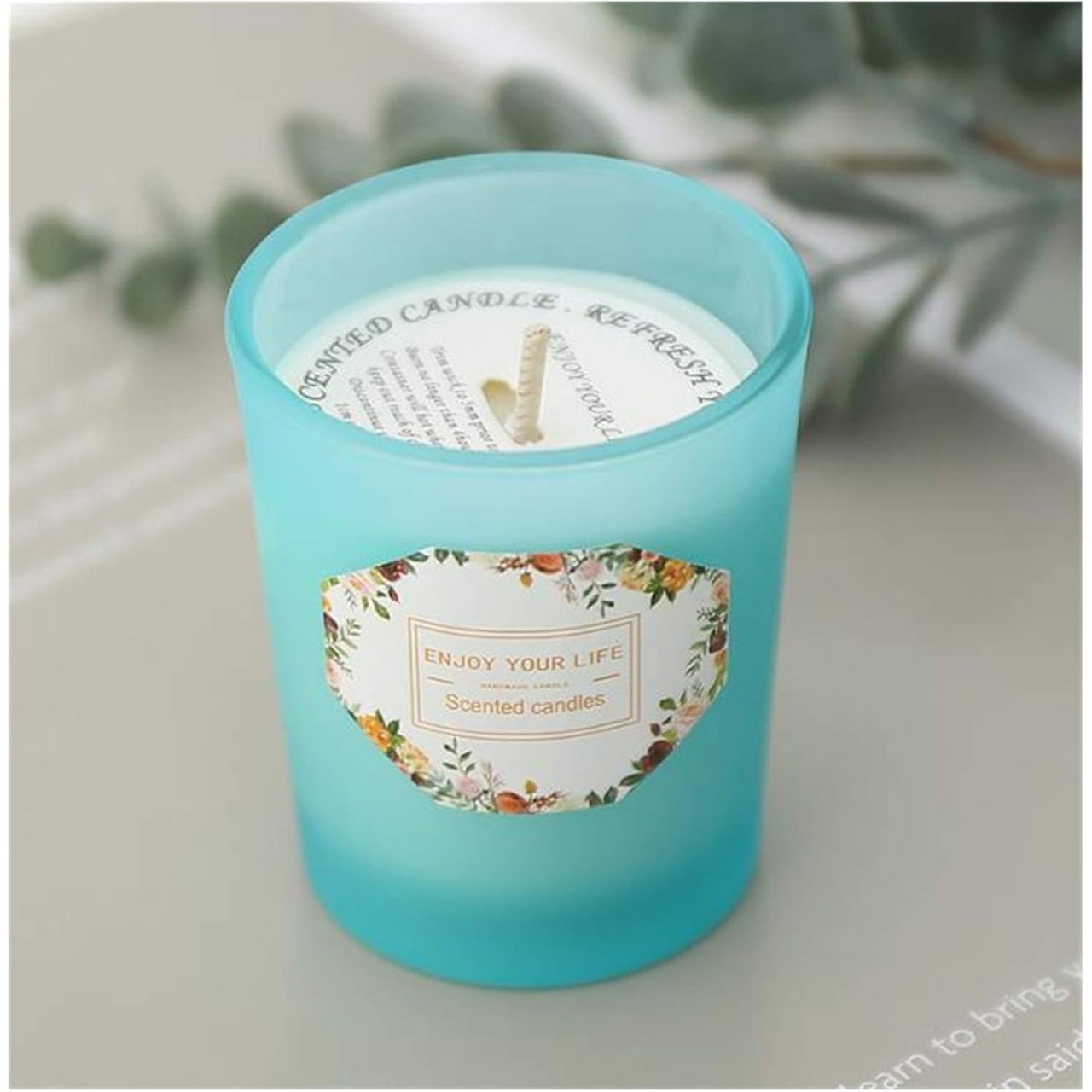 Lumanare Parfumata, Flippy, Model Pahar Albastru, Aroma de Lime si Busuioc, din Ceara de Soia, 6.2 x 5.2 cm, Albastru [3]