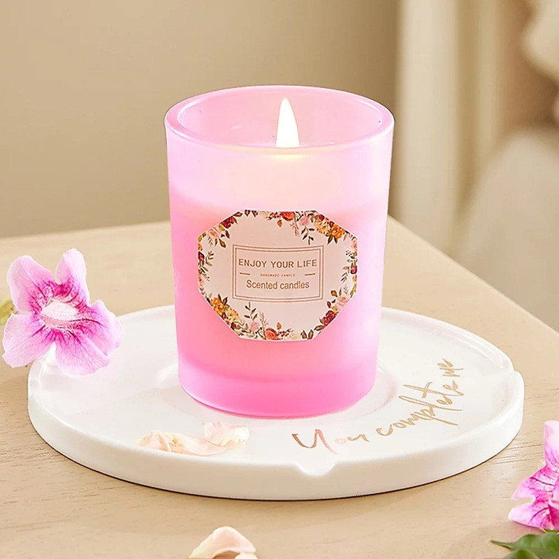 Lumanare Parfumata, Flippy, Model Pahar Roz, Aroma de Lamaie si Trandafir, din Ceara de Soia, 6.2 x 5.2 cm, Roz [3]