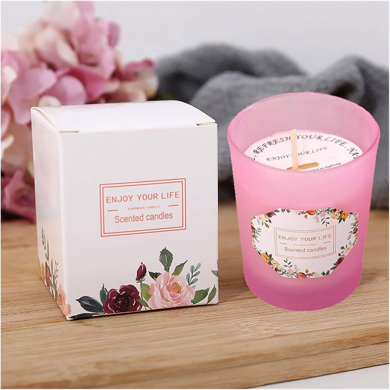 Lumanare Parfumata, Flippy, Model Pahar Roz, Aroma de Lamaie si Trandafir, din Ceara de Soia, 6.2 x 5.2 cm, Roz [5]