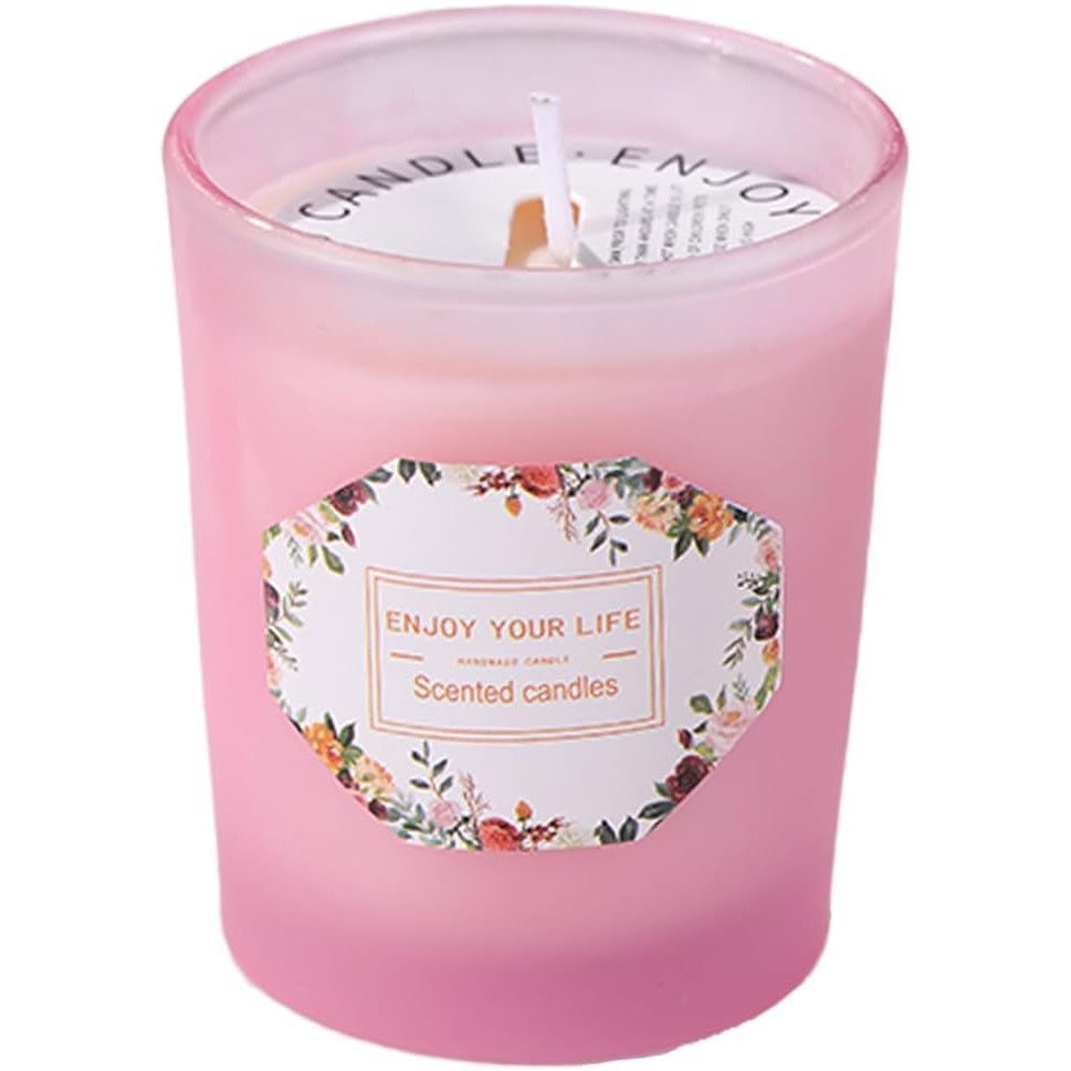 Lumanare Parfumata, Flippy, Model Pahar Roz, Aroma de Lamaie si Trandafir, din Ceara de Soia, 6.2 x 5.2 cm, Roz [1]