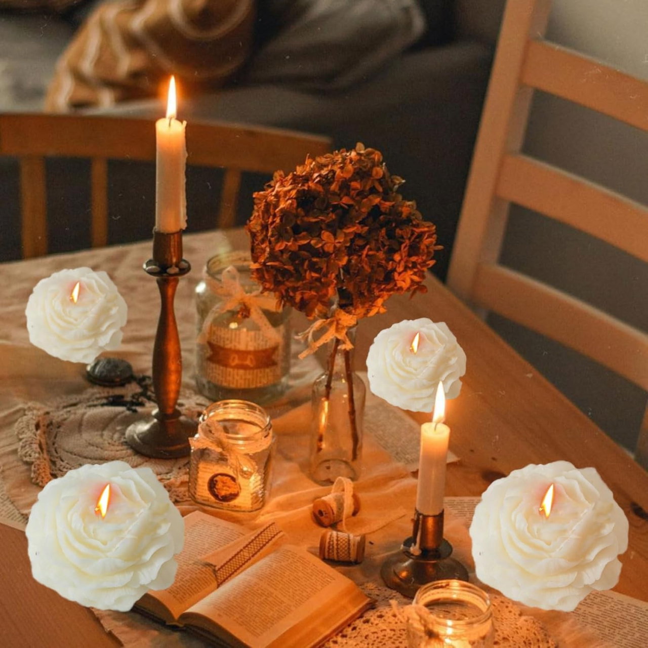 Lumanare Parfumata, Flippy, Model Trandafir, Ardere 10h, 70 g, 7.5 x 3.5 cm, Parfum de Tuberoza, Alb [4]