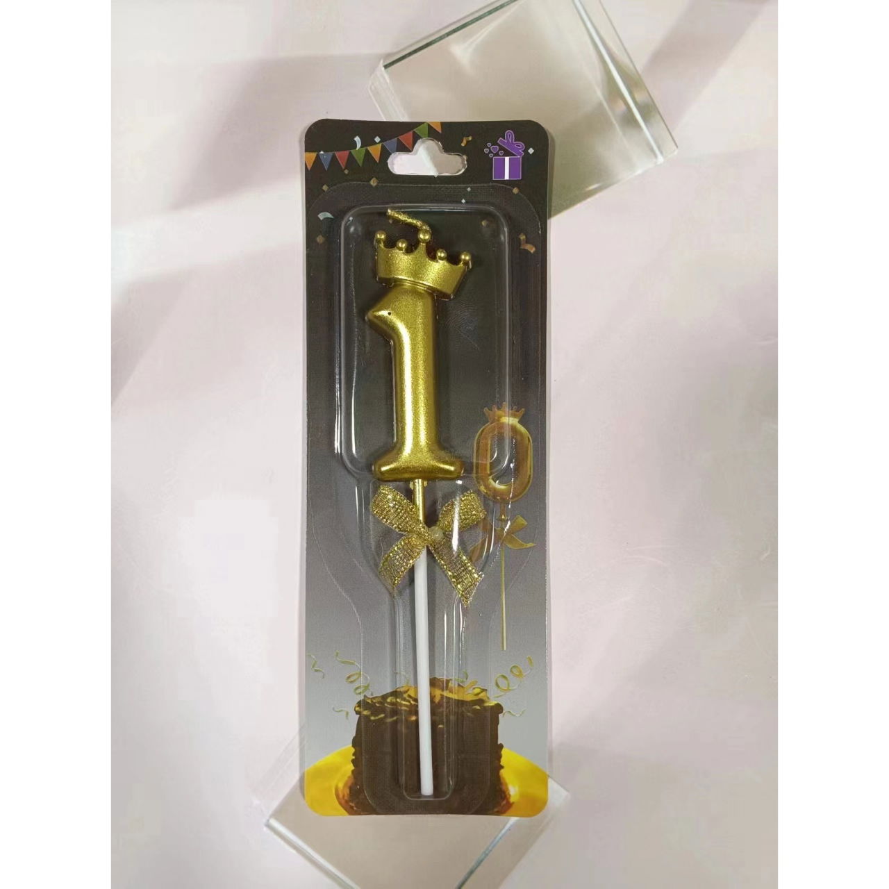 Lumanare pentru Tort Cifra 1, Model Coroana, Gold, Flippy, Party [10]