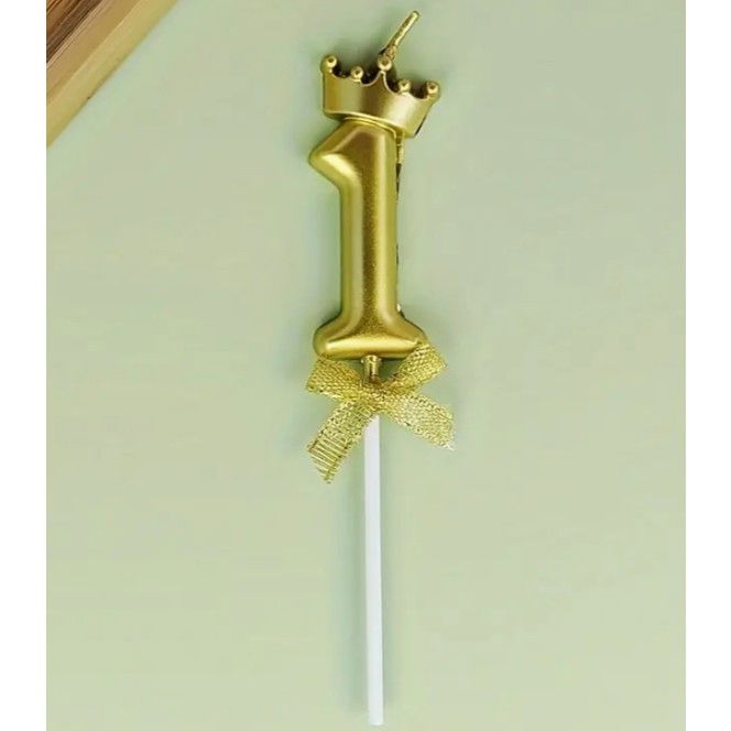 Lumanare pentru Tort Cifra 1, Model Coroana, Gold, Flippy, Party [8]
