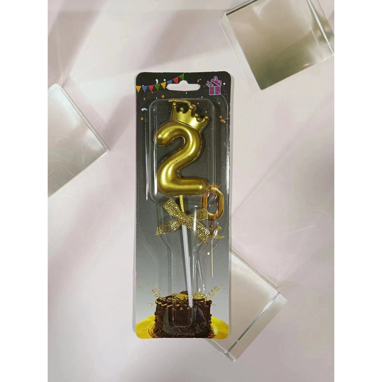 Lumanare pentru Tort Cifra 2, Model Coroana, Gold, Flippy, Party [11]