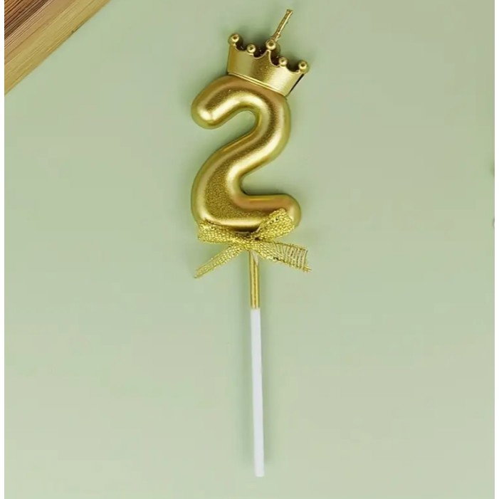 Lumanare pentru Tort Cifra 2, Model Coroana, Gold, Flippy, Party [9]
