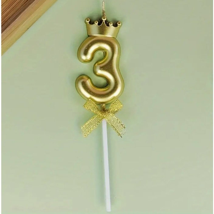 Lumanare pentru Tort Cifra 3, Model Coroana, Gold, Flippy, Party [11]