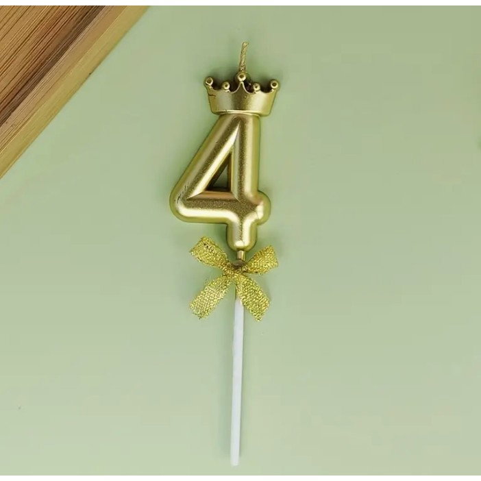 Lumanare pentru Tort Cifra 4, Model Coroana, Gold, Flippy, Party [7]