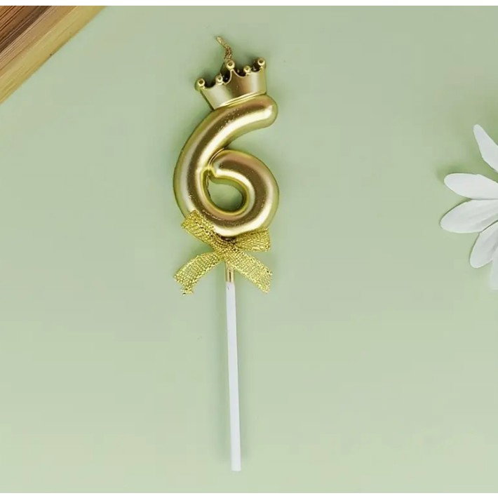 Lumanare pentru Tort Cifra 6, Model Coroana, Gold, Flippy, Party [11]