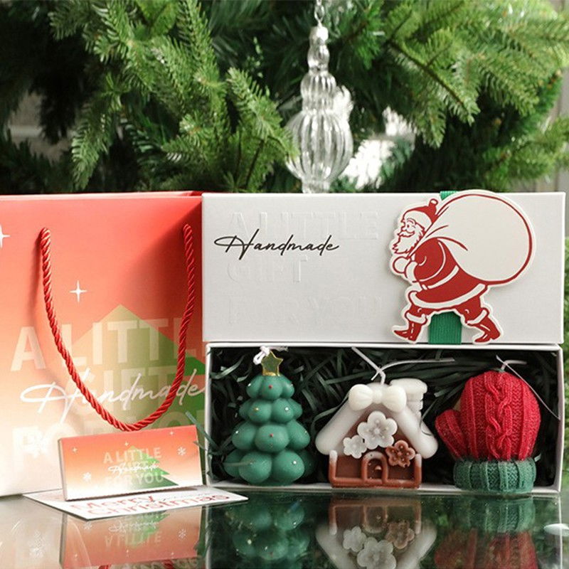 Lumanari Parfumate de Craciun, Flippy, GIFT BOX din 3 Lumanari din Ceara de Soia, Model B Brad, Manusa, Casuta, 22.5 x 9.5 x 5 cm, Multicolor [1]