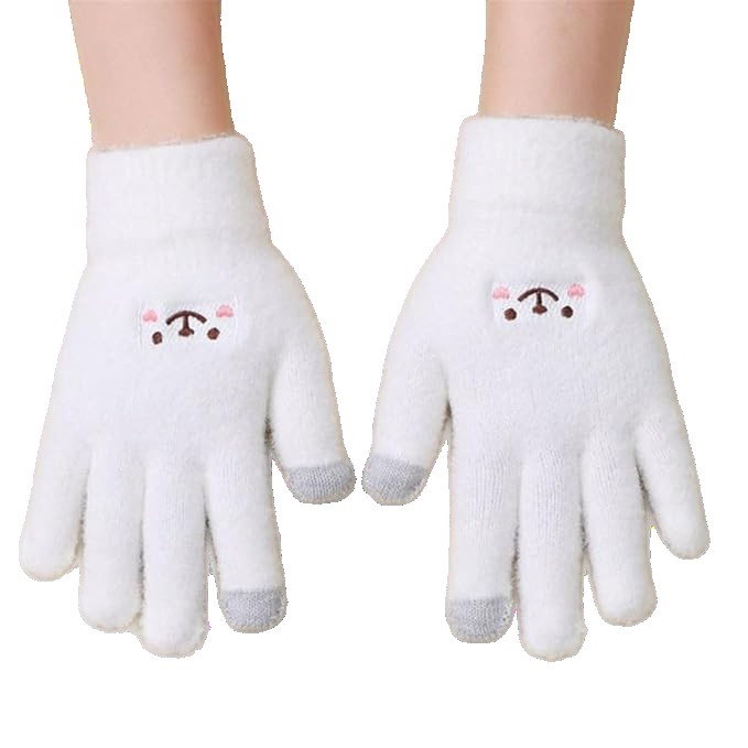 Manusi Dama, Flippy, Model Fata Zambitoare, Functie Touchscreen (ecran tactil), Material Lana Brodata, Manseta Elastica, Interior Pufos, Marime Universala, Alb [1]