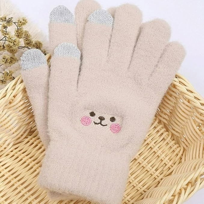 Manusi Dama, Flippy, Model Fata Zambitoare, Functie Touchscreen (ecran tactil), Material Lana Brodata, Manseta Elastica, Interior Pufos, Marime Universala, Bej [3]