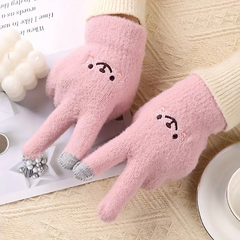 Manusi Dama, Flippy, Model Fata Zambitoare, Functie Touchscreen (ecran tactil), Material Lana Brodata, Manseta Elastica, Interior Pufos, Marime Universala, Roz [7]