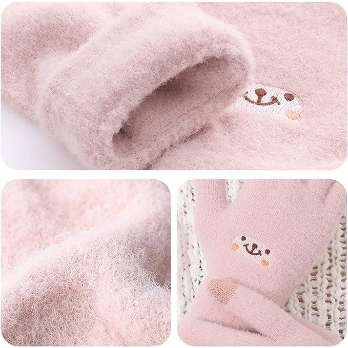 Manusi Dama, Flippy, Model Fata Zambitoare, Functie Touchscreen (ecran tactil), Material Lana Brodata, Manseta Elastica, Interior Pufos, Marime Universala, Roz [6]