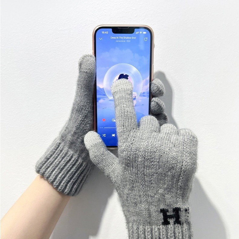 Manusi de Barbat, Flippy, Model H, Functie Touchscreen (ecran tactil), Material Acril Tricotat, Manseta Elastica, Interior Catifelat, Marime Universala, Gri Deschis [5]