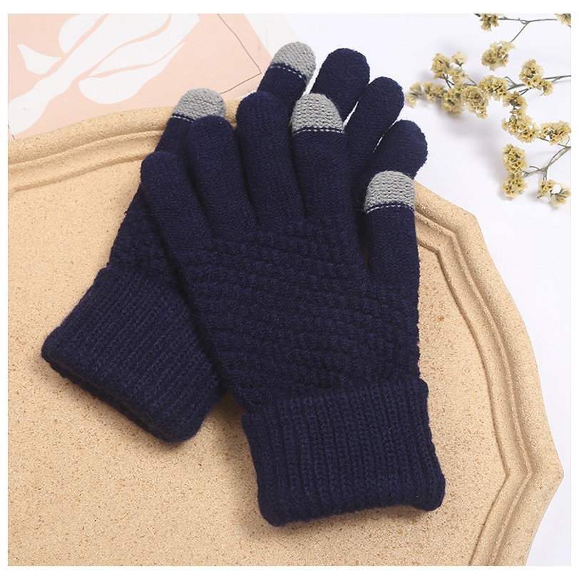 Manusi de Dama, Flippy, Functie Touchscreen (ecran tactil), Material Acril Tricotat, Manseta Elastica, Interior Catifelat, Marime Universala, Albastru Marin [11]