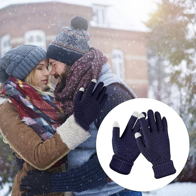 Manusi de Dama, Flippy, Functie Touchscreen (ecran tactil), Material Acril Tricotat, Manseta Elastica, Interior Catifelat, Marime Universala, Albastru Marin [2]