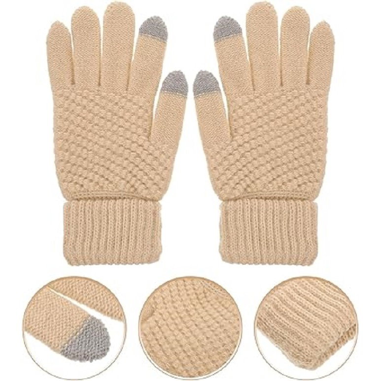 Manusi de Dama, Flippy, Functie Touchscreen (ecran tactil), Material Acril Tricotat, Manseta Elastica, Interior Catifelat, Marime Universala, Bej [3]