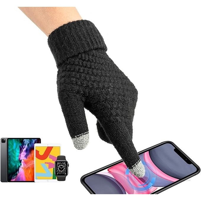 Manusi de Dama, Flippy, Functie Touchscreen (ecran tactil), Material Acril Tricotat, Manseta Elastica, Interior Catifelat, Marime Universala, Negru [2]