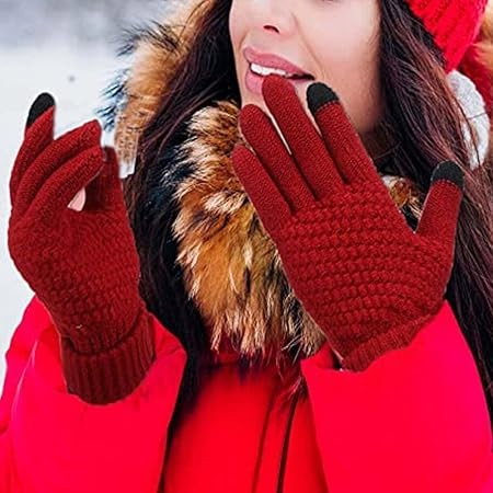 Manusi de Dama, Flippy, Functie Touchscreen (ecran tactil), Material Acril Tricotat, Manseta Elastica, Interior Catifelat, Marime Universala, Rosu [5]